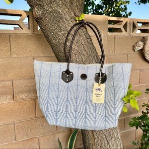 Blue Star Woven Outdoor Striped Tote Bag